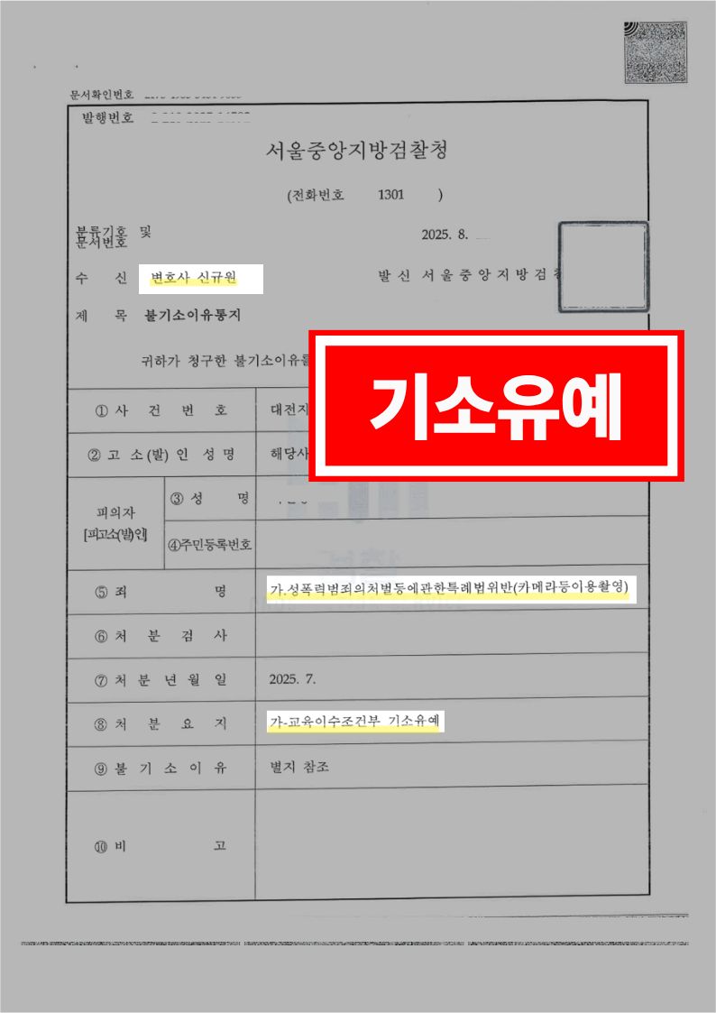 성폭력범죄의처벌등에관한특례법위반(카메라등이용촬영)